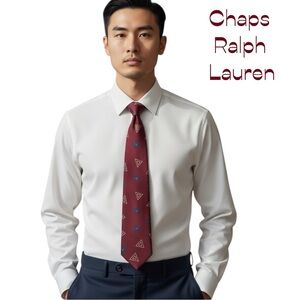 Chaps Ralph Lauren Brick Red Cream Geometric Necktie